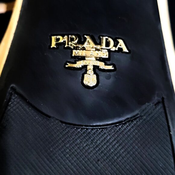 Authentic Prada Platform Sandals Chunky Heels Beige Patent Leather 38.5 US 8.5 - Picture 7 of 8